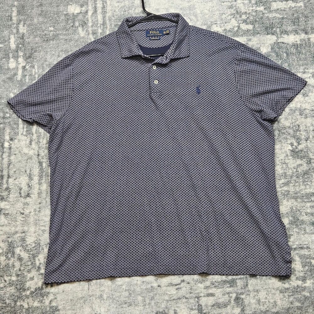 Polo‎ Ralph Lauren Polo Shirt Mens 2XL Navy Blue Geometric Dots Pony Preppy Slim